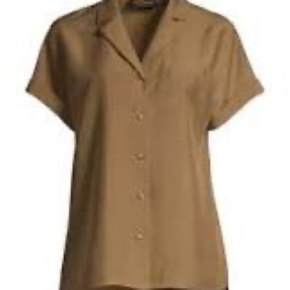 Lafayette 148 Beatrice Button Up Silk Blouse in Shitake luxurious silk XS